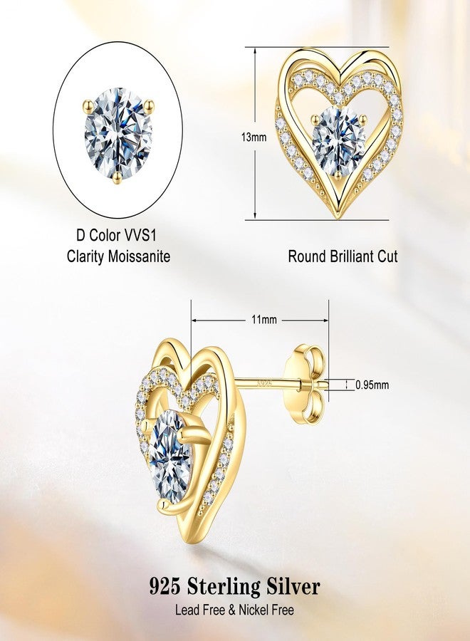 MOOSEA Moissanite Stud Earrings for Women, 18K White Gold Plated 925 Sterling Silver Brilliant Round Moissanite Earrings Heart Earrings for Women Bridesmaid Gifts Birthday Gifts for Women Wife Mom - Image 5